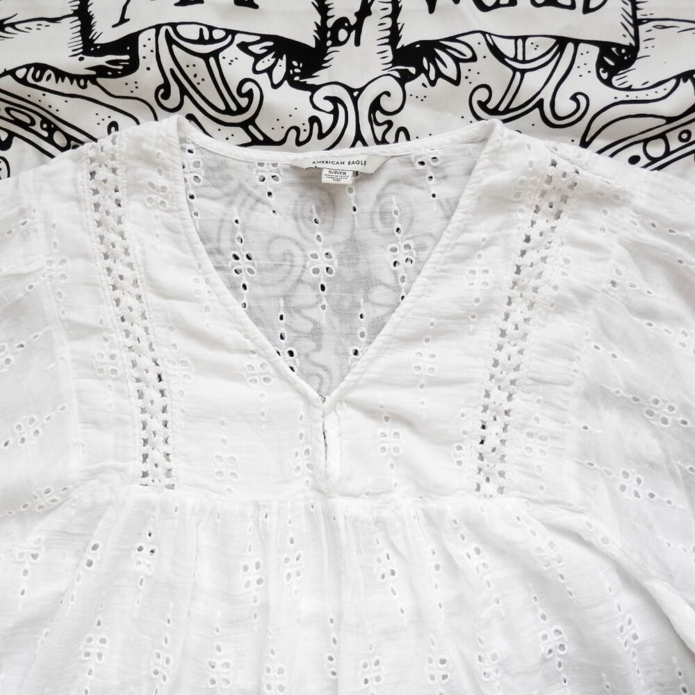 AE || Eyelet Boho Long Sleeve Blouse - Picture 2 of 7